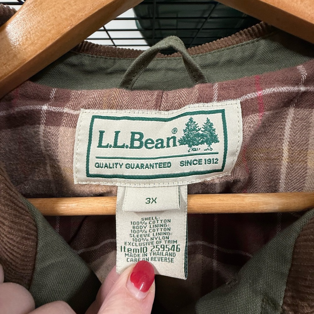 Vintage L.L. Bean Barn Jacket Olive & Brown Size 3X Corduroy, Flannel Lined - Picture 4 of 9